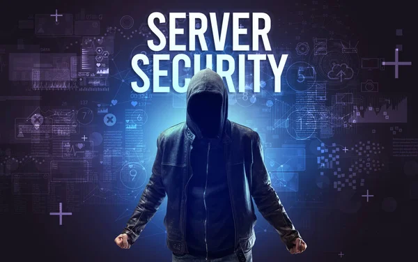 Faceless Man Server Security Inscription Online Security Concept — Stock Photo, Image