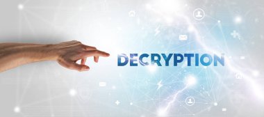 DECRYPTION yazıtlarına el işareti, modern teknoloji kavramı
