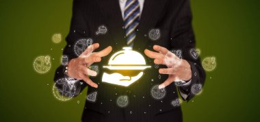 Yemek servisi ikonu, sağlıklı yemek teslimatı konsepti.