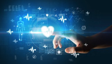 Ekranda ECG sembolü olan fütüristik sağlık cihazı, fütüristik kavram.