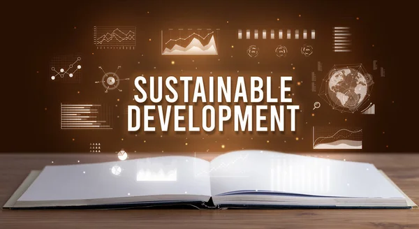Sustainable Development Inscription Coming Out Open Book Creative Business Concept — Stock Photo, Image