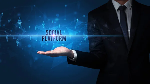 Elegante Mano Sosteniendo Inscripción Plataforma Social Concepto Redes Sociales —  Fotos de Stock