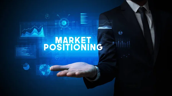 Hand Businessman Holding Market Positioning Inscription Business Success Concept — Stock fotografie