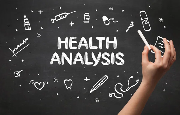 Hand Drawing Health Analysis Inscription White Chalk Blackboard Medical Concept — Stock Photo, Image