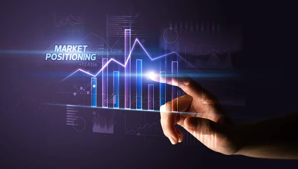 Hand Aanraken Markt Positioning Knop Business Concept — Stockfoto