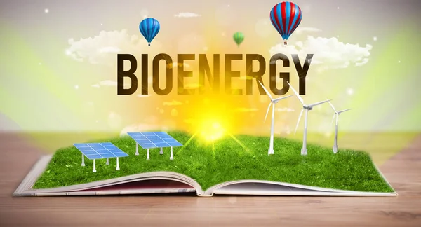 Open Book Bioenergy Inscription Renewable Energy Concept — Stock Photo, Image