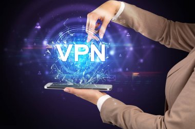 VPN kısaltmalı dokunmatik ekran, modern teknoloji kavramı