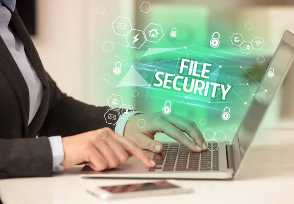 Inscripción Seguridad Files Laptop Seguridad Internet Concepto Protección Datos Blockchain —  Fotos de Stock
