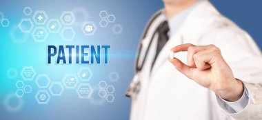 Bir doktorun sana hasta yazıtlı, tıbbi konseptli bir hap vermesi.