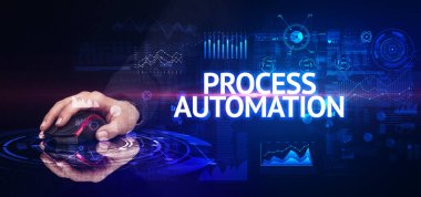 PROCESS AUTOMATION yazıtları ve modern teknoloji konseptiyle el ele tutuşmak