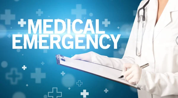 Doctor Writes Notes Clipboard Medical Emergency Inscription First Aid Concept — Stock Photo, Image