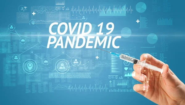 Injekční Jehla Virovou Vakcínou Nápisem Covid Pandemic Koncept Antidota — Stock fotografie