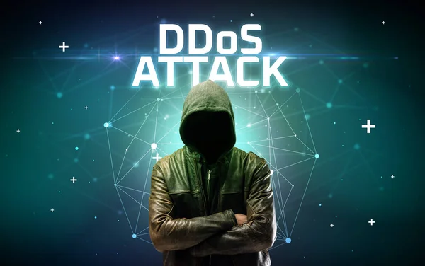 Mysterious Hacker Ddos Attack Inscription Online Attack Concept Inscription Online — Stock Photo, Image