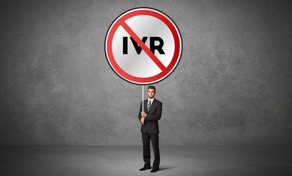 Young Business Person Holdig Traffic Sign Ivr Abbreviation Technology Solution — Stock Photo, Image