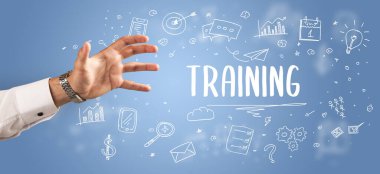 Kesilmiş ellerin yakın çekimi eğitim yazıtlarına işaret ediyor, modern iş çözümleri kavramı