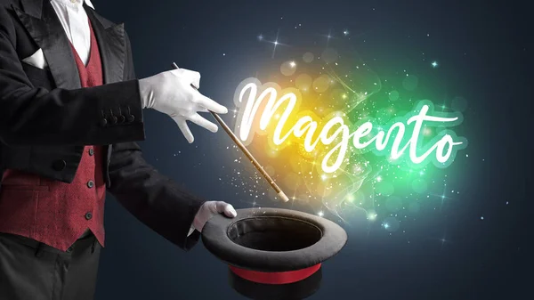 Main Magicien Évoquer Avec Baguette Inscription Magento Concept Shopping — Photo