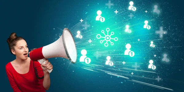 Young Person Yellin Loudspeaker Connection Icon Social Networking Concept — Stock Photo, Image