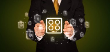 Sıcak yemek ikonu, sağlıklı yemek teslimatı konsepti.