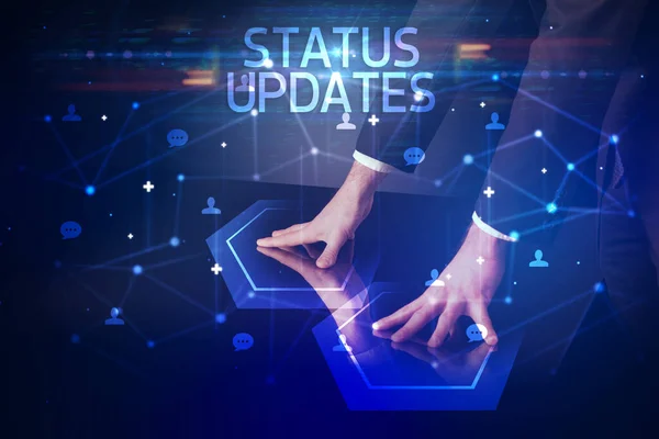 Navegando Redes Sociais Com Inscrição Status Updates Novo Conceito Mídia — Fotografia de Stock