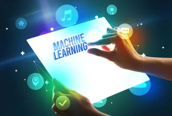 Futuristisches Tablet Mit Beschriftung Machine Learning Neues Technologiekonzept — Stockfoto