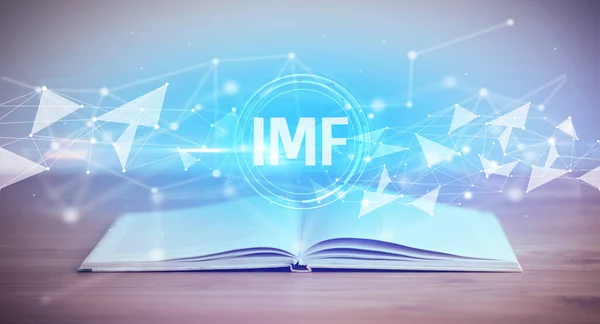 Libro Abierto Con Abreviatura Del Fmi Concepto Tecnología Moderna — Foto de Stock
