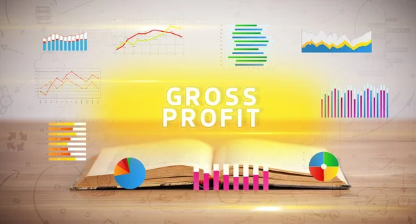 Öppen Bok Med Gross Profit Inskription Nytt Affärskoncept — Stockfoto