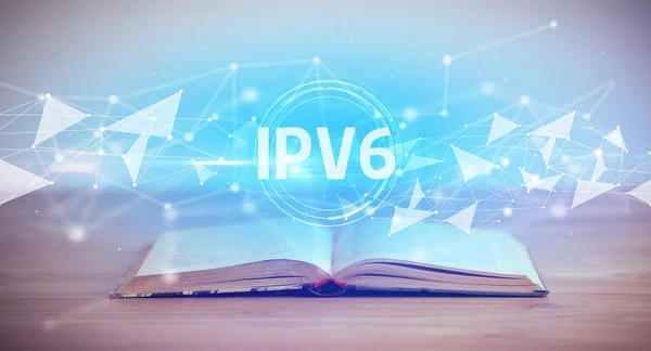 Открытая Книга Аббревиатурой Ipv6 Концепция Современных Технологий — стоковое фото