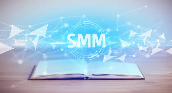 Open Book Smm Abbreviation Modern Technology Concept — Stock Photo, Image
