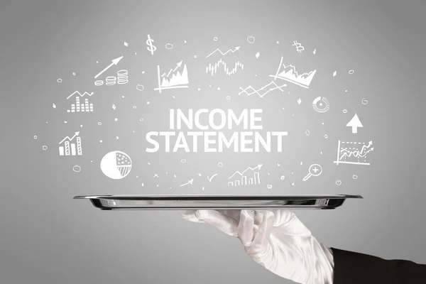 Waiter Serving Business Idea Concept Income Statement Inscription — Stock Photo, Image