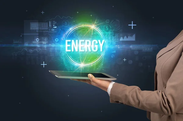 Zbliżenie Ekranu Dotykowego Napisem Energy Koncepcja Nowej Technologii — Zdjęcie stockowe