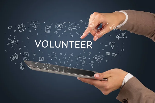 Zbliżenie Ekranu Dotykowego Napisem Volunteer Koncepcja Mediów Społecznościowych — Zdjęcie stockowe