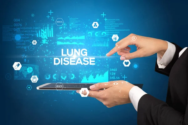 Detailní Záběr Dotykového Displeje Nápisem Lung Disease Lékařský Koncept — Stock fotografie