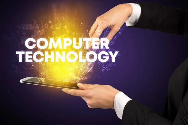 Nahaufnahme Eines Touchscreens Mit Computer Technology Beschriftung Innovatives Technologiekonzept — Stockfoto