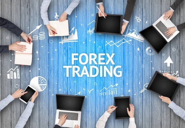 Group Busy People Working Office Forex Trading Inscription Succesfull Business — Stock Photo, Image
