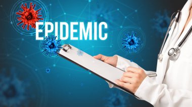 Doktor EPIDEMIC yazıtlı bir reçete yazar, pandemik konsept