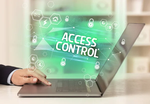 Надпись Access Control Ноутбуке Концепции Интернет Безопасности Защиты Данных Блокчейна — стоковое фото