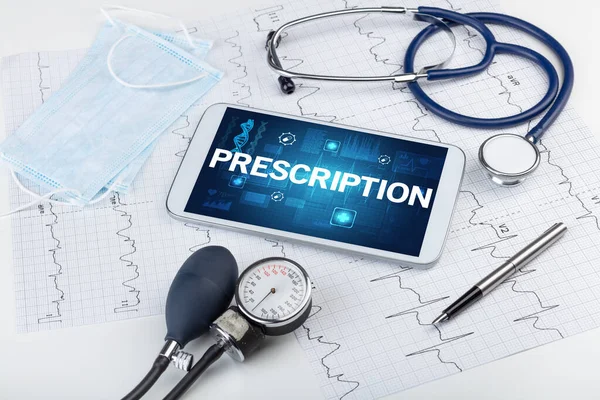 Tabletta Orvosi Cucc Prescription Felirattal Prevenciós Koncepcióval — Stock Fotó