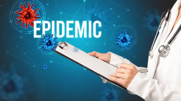 Arzt Verschreibt Ein Rezept Mit Epidemic Aufschrift Pandemiekonzept — Stockfoto
