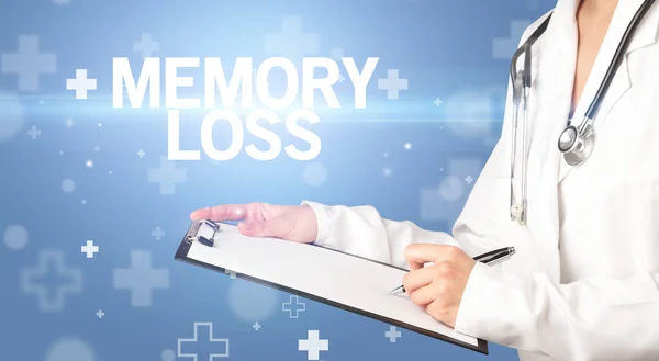 Doctor Writes Notes Clipboard Memory Loss Inscription First Aid Concept — Stock Photo, Image