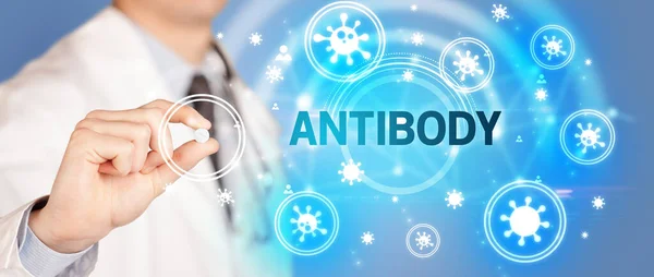 Doktor Antibody Yazıtlı Ilaç Veriyor Koronavirüs Konsepti — Stok fotoğraf