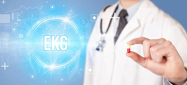 Close Doctor Giving You Pill Ekg Abbreviation Virology Concept — Stock Photo, Image