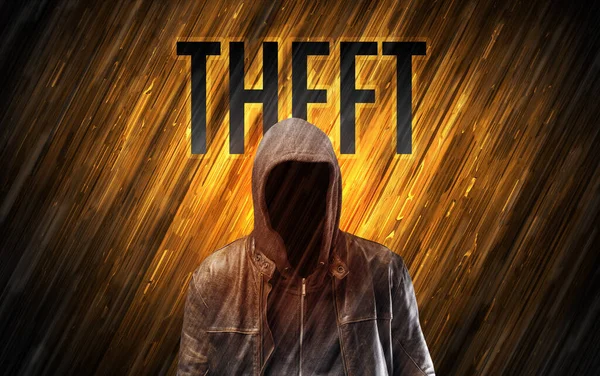 Mystisk Man Med Theft Inskription Online Säkerhet Koncept — Stockfoto