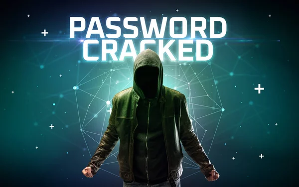 Mysterious Hacker Password Cracked Inscription Online Attack Concept Inscription Online — Stock Photo, Image