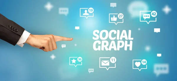 Крупним Планом Обрізана Рука Вказує Напис Social Graph Концепція Соціальних — стокове фото