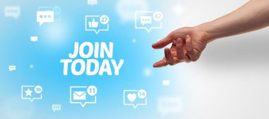 Katılım Günümüz yazıtlarına, sosyal ağ kavramına işaret eden kırpılmış elin yakın çekimi