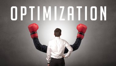 Optimisyon yazıtları ve siber güvenlik kavramına sahip bir işadamının arka görüşü