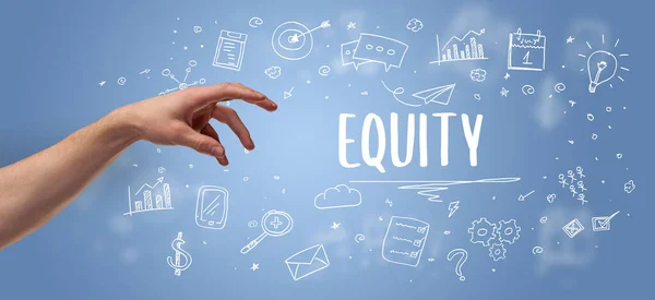 Equity Feliratra Mutató Levágott Kéz Közeli Képe Modern Üzleti Megoldás — Stock Fotó