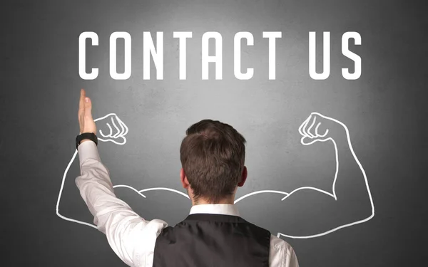 Tylny Widok Biznesmena Napisem Contact Potężna Koncepcja Biznesowa — Zdjęcie stockowe