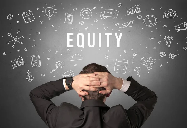 Vista Posteriore Uomo Affari Con Iscrizione Equity Concetto Business Moderno — Foto Stock