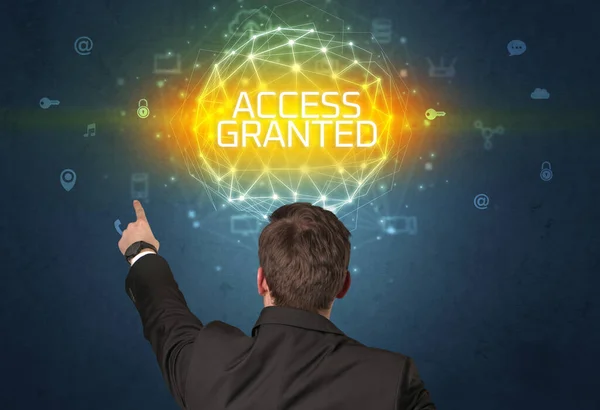 Rear View Businessman Access Granted Inscription Online Security Concept — Stock Photo, Image